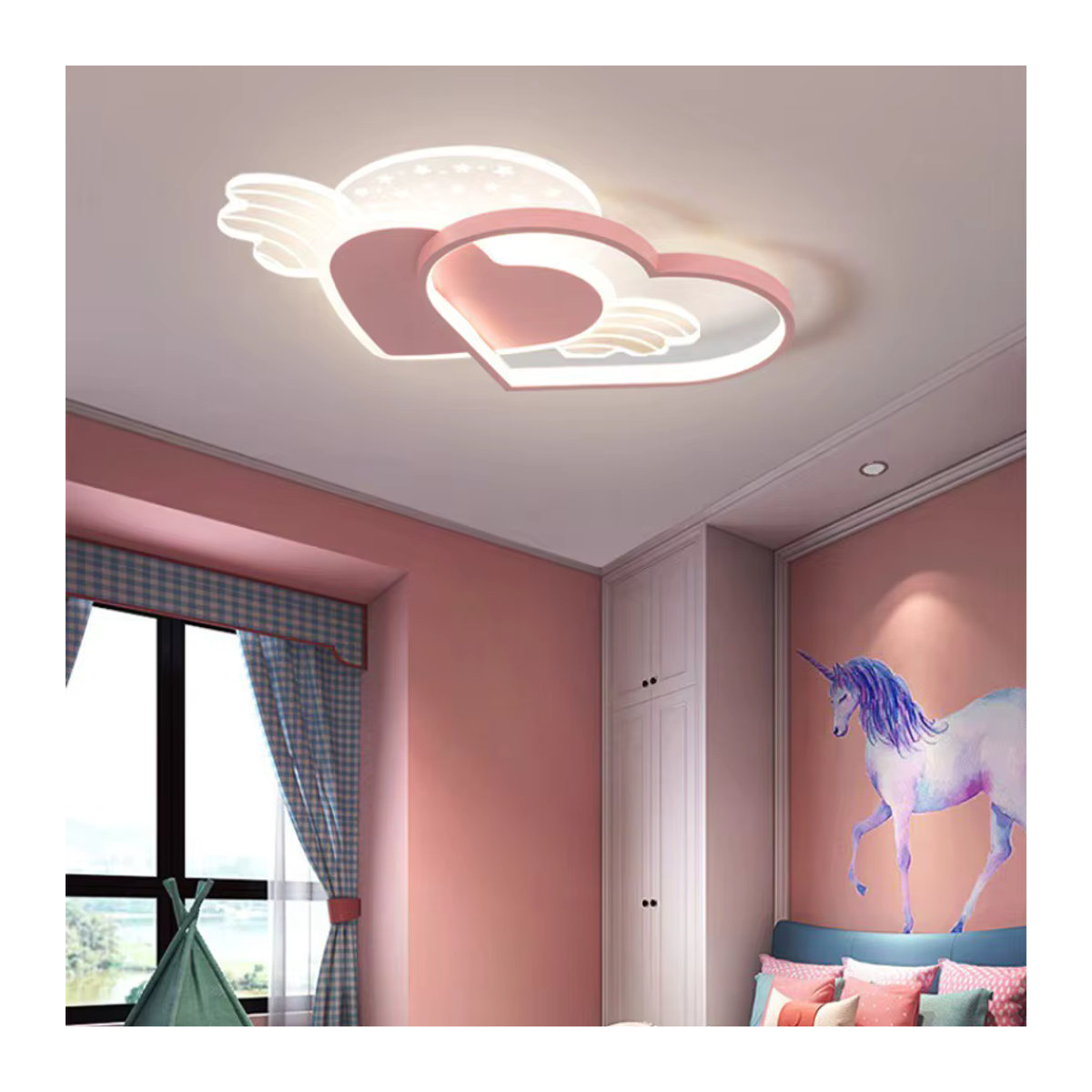 JIANKEXING Kronleuchter mit Liebesflügeln in Rosa für Kinderzimmer und Wohnzimmer, warmweißes Licht - Bild 2