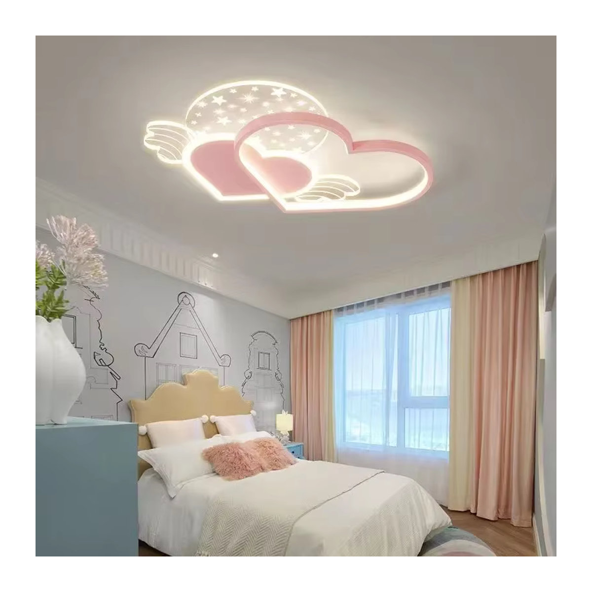 JIANKEXING Kronleuchter mit Liebesflügeln in Rosa für Kinderzimmer und Wohnzimmer, warmweißes Licht - Bild 3