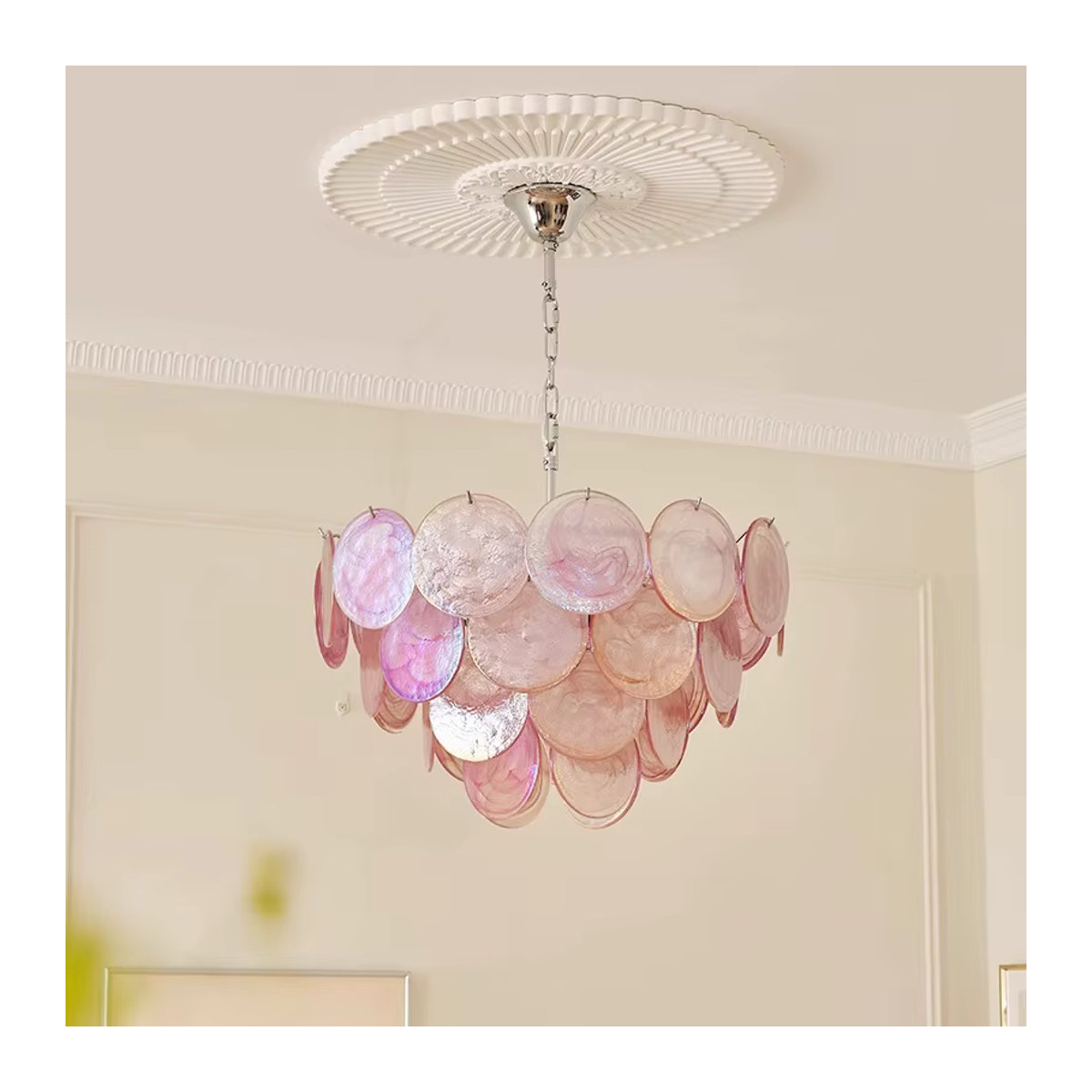 JIANKEXING LED Glas Kronleuchter in Bunt, Chrom und Rosa im modernen Retro-Design für Wohnzimmer, Hotel oder Schlafzimmer - Bild 1