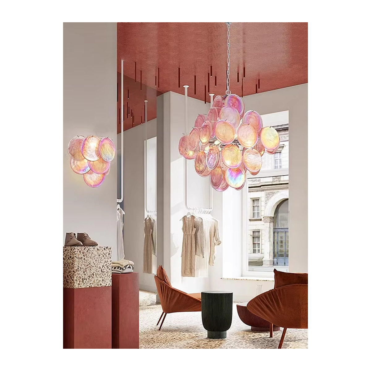 JIANKEXING LED Glas Kronleuchter in Bunt, Chrom und Rosa im modernen Retro-Design für Wohnzimmer, Hotel oder Schlafzimmer - Bild 2