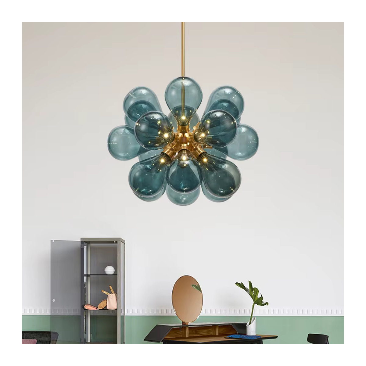 JIANKEXING LED Glas Kronleuchter Modern Minimalistisch in Schwarz oder Blau für Kinderzimmer, Schlafzimmer und Wohnzimmer - Bild 2