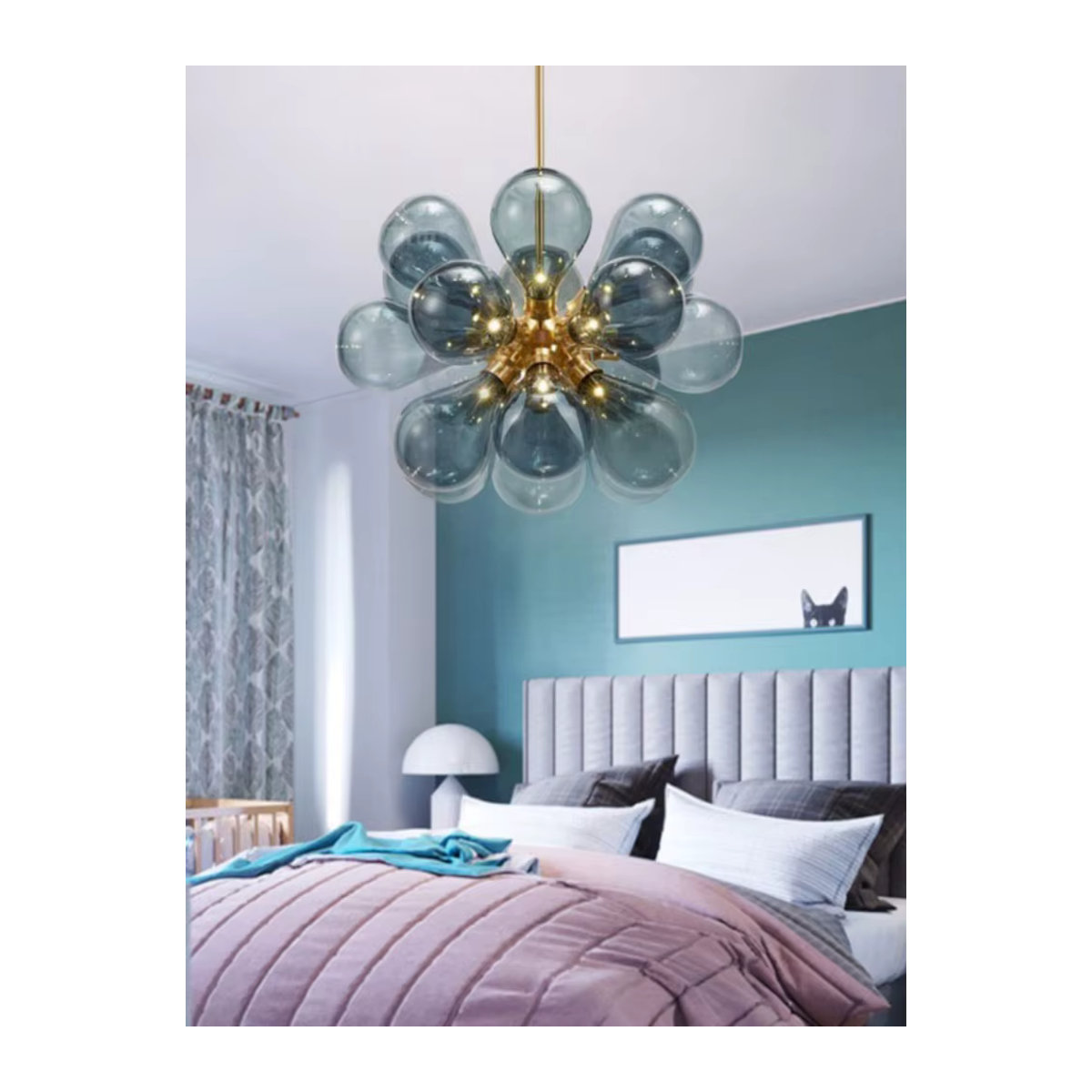 JIANKEXING LED Glas Kronleuchter Modern Minimalistisch in Schwarz oder Blau für Kinderzimmer, Schlafzimmer und Wohnzimmer - Bild 3