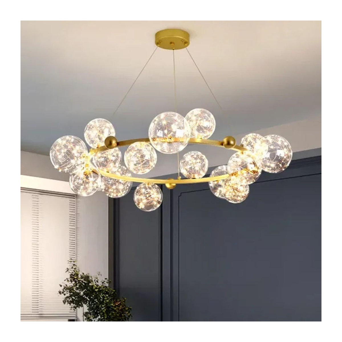 JIANKEXING LED Glas Kronleuchter Nordic Magic Bean Starry Sky Design in Schwarz - Bild 1