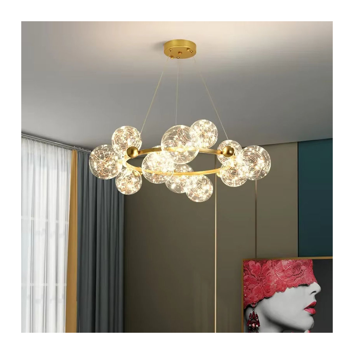 JIANKEXING LED Glas Kronleuchter Nordic Magic Bean Starry Sky Design in Schwarz - Bild 2