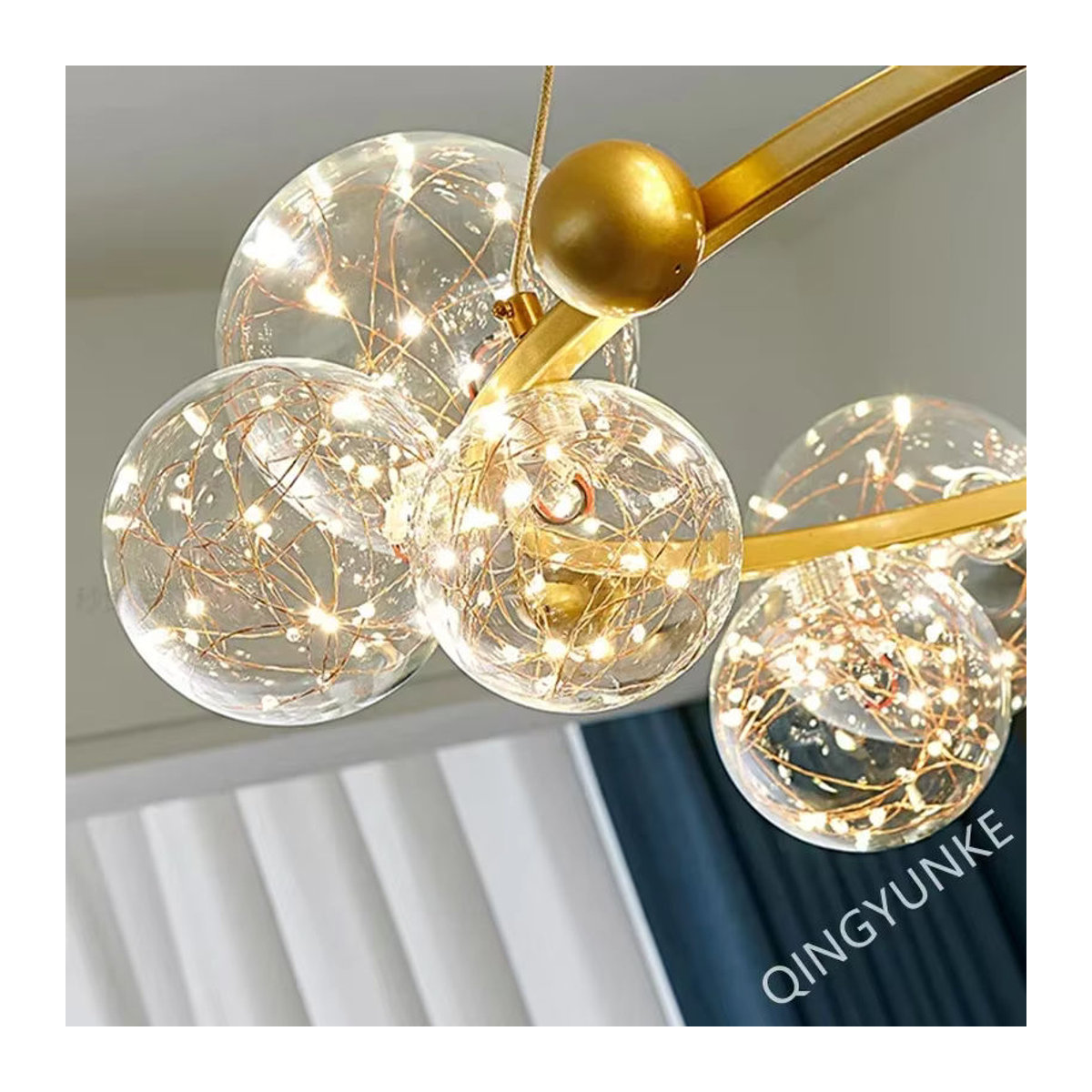 JIANKEXING LED Glas Kronleuchter Nordic Magic Bean Starry Sky Design in Schwarz - Bild 4