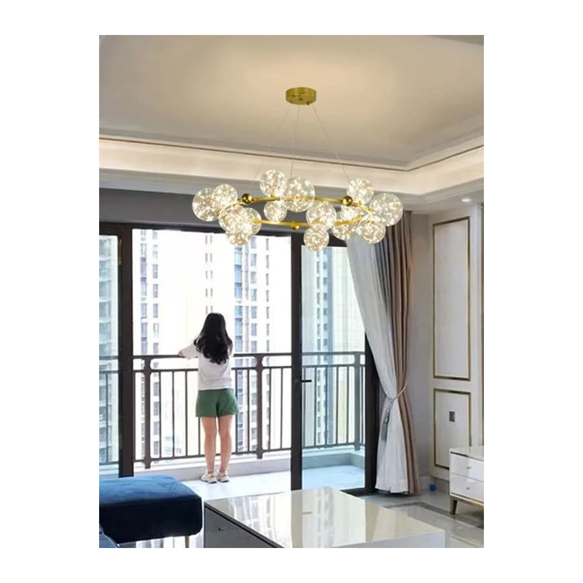 JIANKEXING LED Glas Kronleuchter Nordic Magic Bean Starry Sky Design in Schwarz - Bild 5