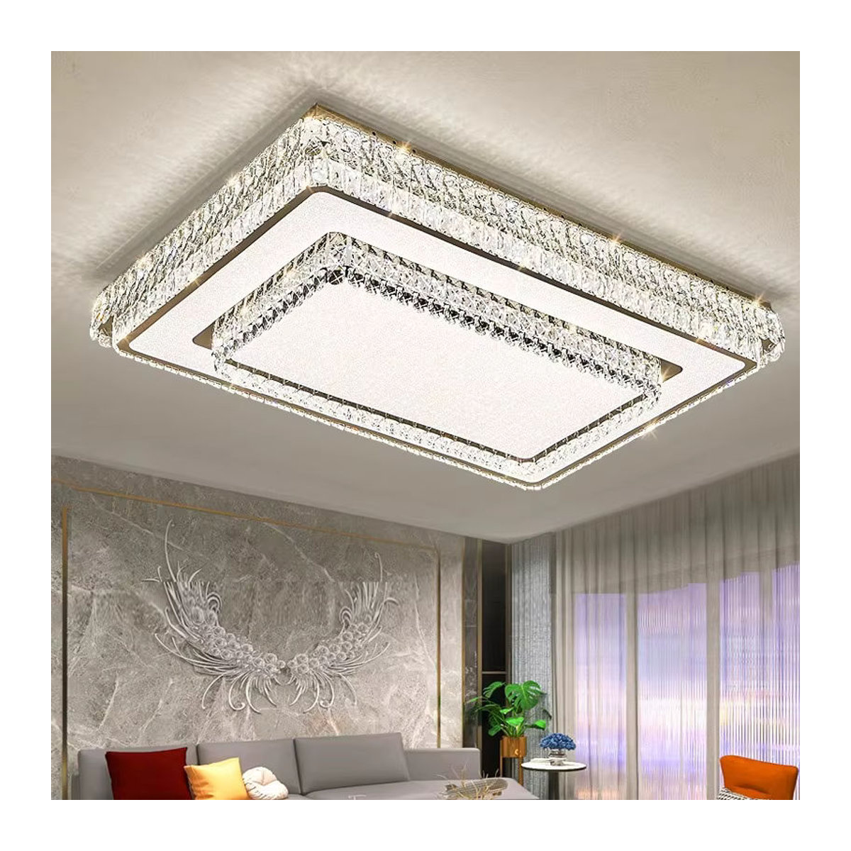 JIANKEXING LED Kristall Deckenleuchte in Silber mit Glas für Wohnzimmer und Schlafzimmer im modernen minimalistischen Design - Bild 3