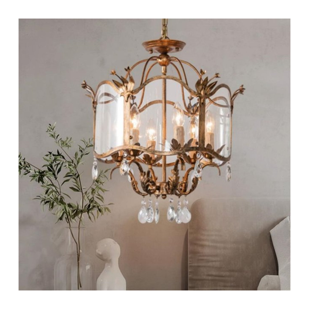 JIANKEXING LED Kronleuchter im französischen Retro-Stil mit Kristall-Anhänger aus Glas und Metall in Braun - Bild 1