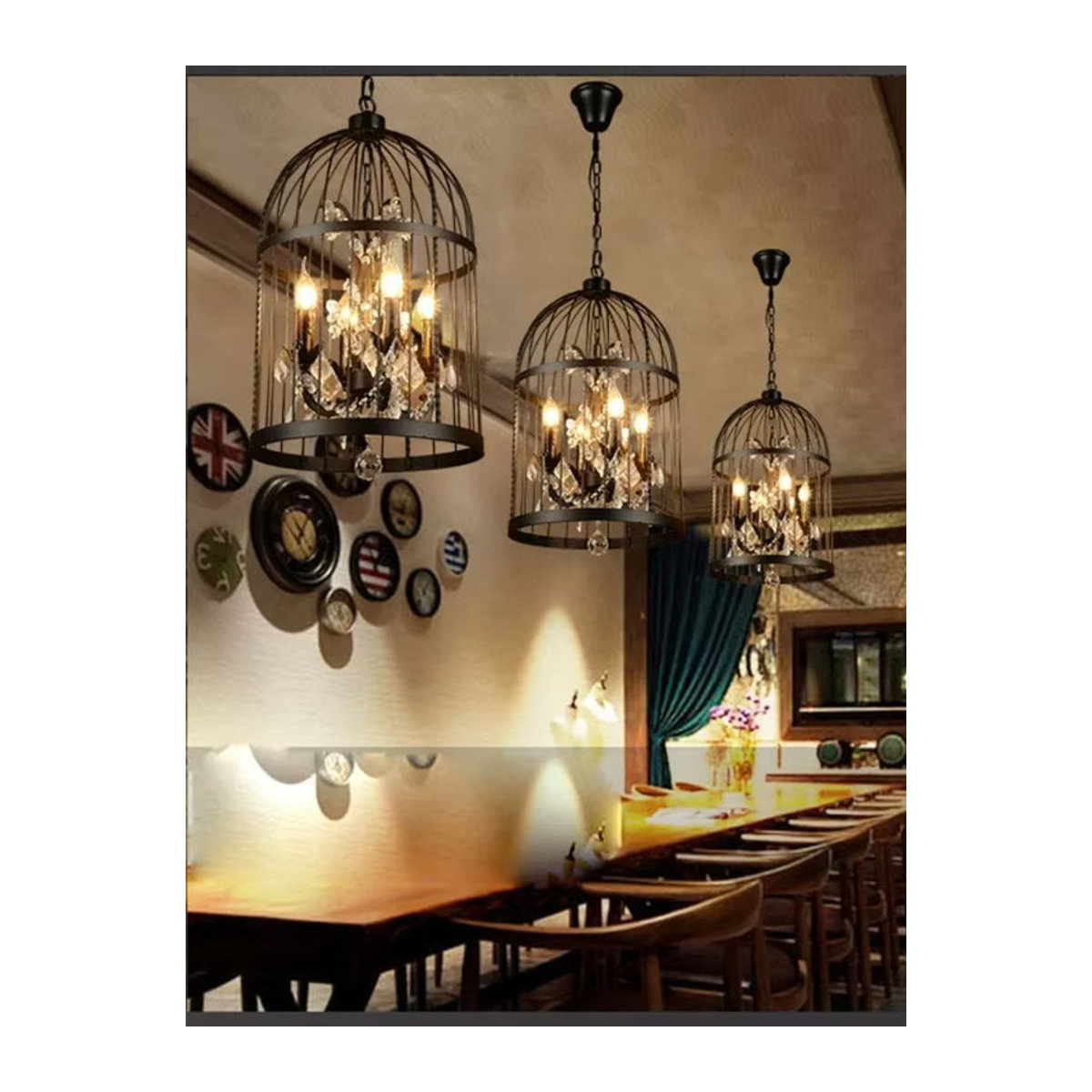 JIANKEXING LED-Pendelleuchte im amerikanischen Retro-Stil aus Metall und Glas in Schwarz - Bild 5