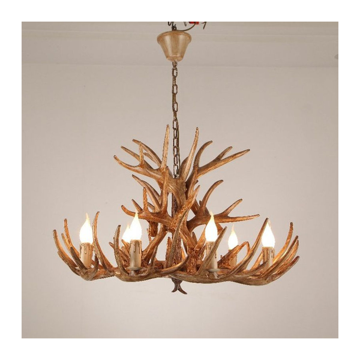 JIANKEXING LED Pendelleuchte im Retro Landhausstil mit Hirschhorn-Design in Braun - Bild 1