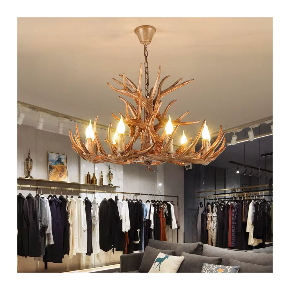 JIANKEXING LED Pendelleuchte im Retro Landhausstil mit Hirschhorn-Design in Braun - Bild 2