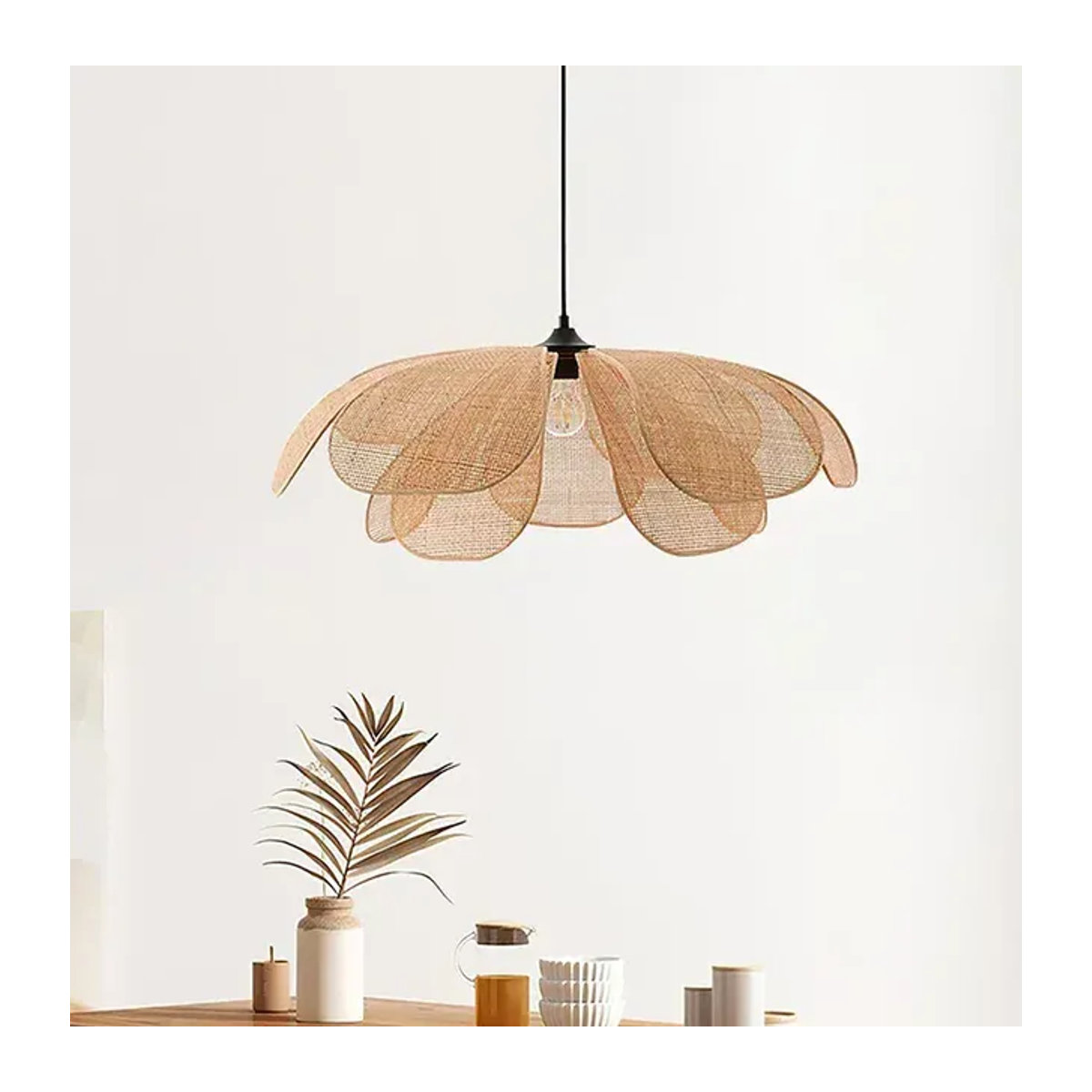 JIANKEXING LED Rattan Kronleuchter im japanischen Stil aus Naturmaterial in Blütenblatt-Optik - Bild 1