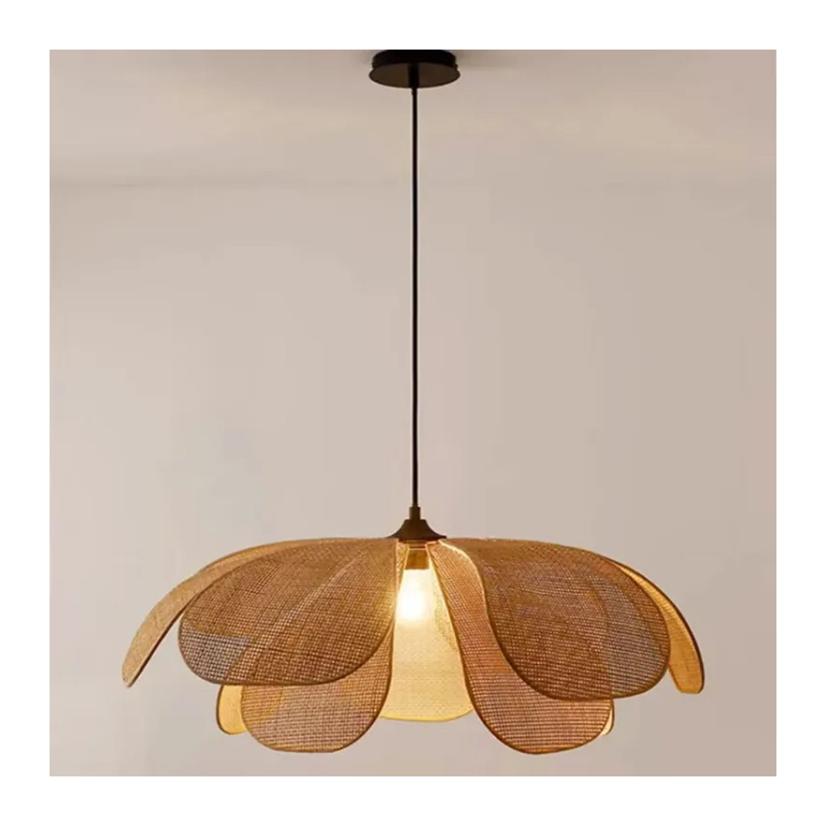 JIANKEXING LED Rattan Kronleuchter im japanischen Stil aus Naturmaterial in Blütenblatt-Optik - Bild 2