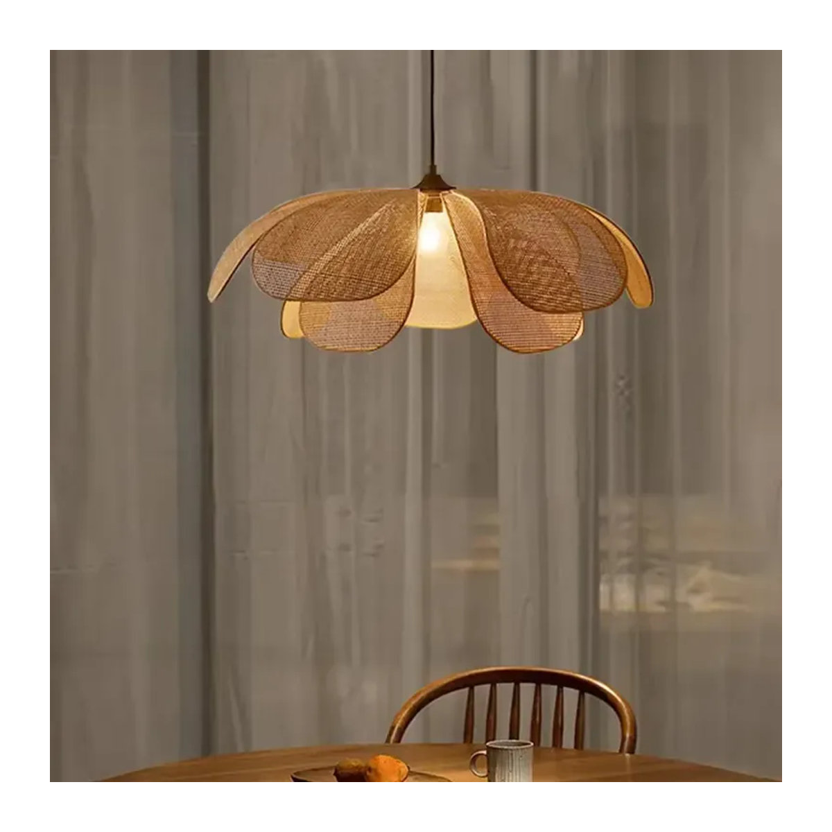 JIANKEXING LED Rattan Kronleuchter im japanischen Stil aus Naturmaterial in Blütenblatt-Optik - Bild 3