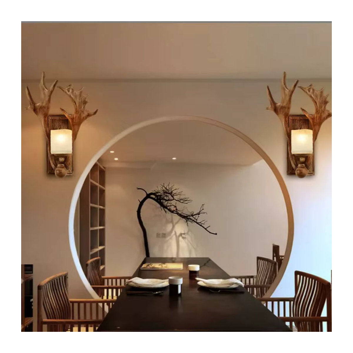 JIANKEXING LED Wandleuchte im amerikanischen Retro-Landhausstil mit Hirschhorn-Design in Braun - Bild 2