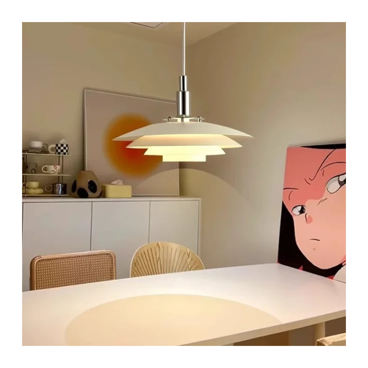 JIANKEXING Mid-Century Pendelleuchte aus Aluminium mit Farbverlauf in Weiß und Rot für Esszimmer und Küche - Bild 1