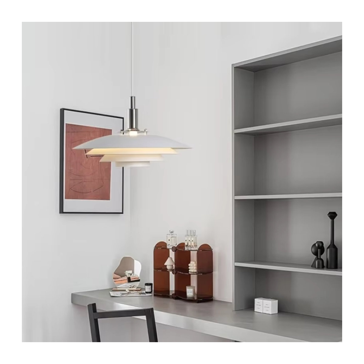 JIANKEXING Mid-Century Pendelleuchte aus Aluminium mit Farbverlauf in Weiß und Rot für Esszimmer und Küche - Bild 2