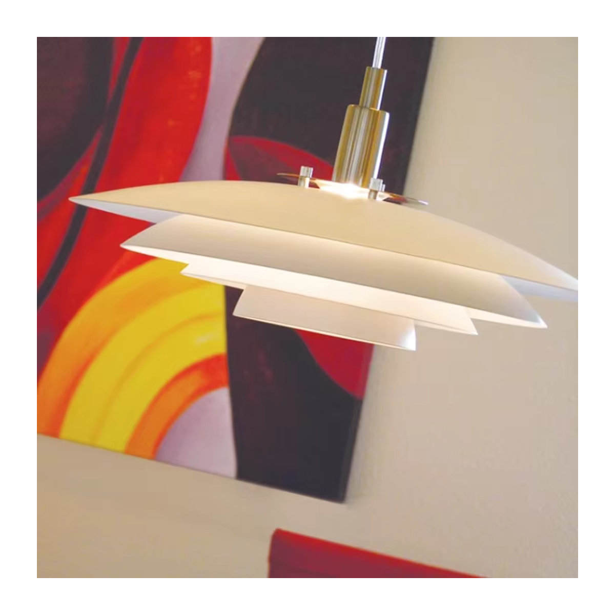 JIANKEXING Mid-Century Pendelleuchte aus Aluminium mit Farbverlauf in Weiß und Rot für Esszimmer und Küche - Bild 4