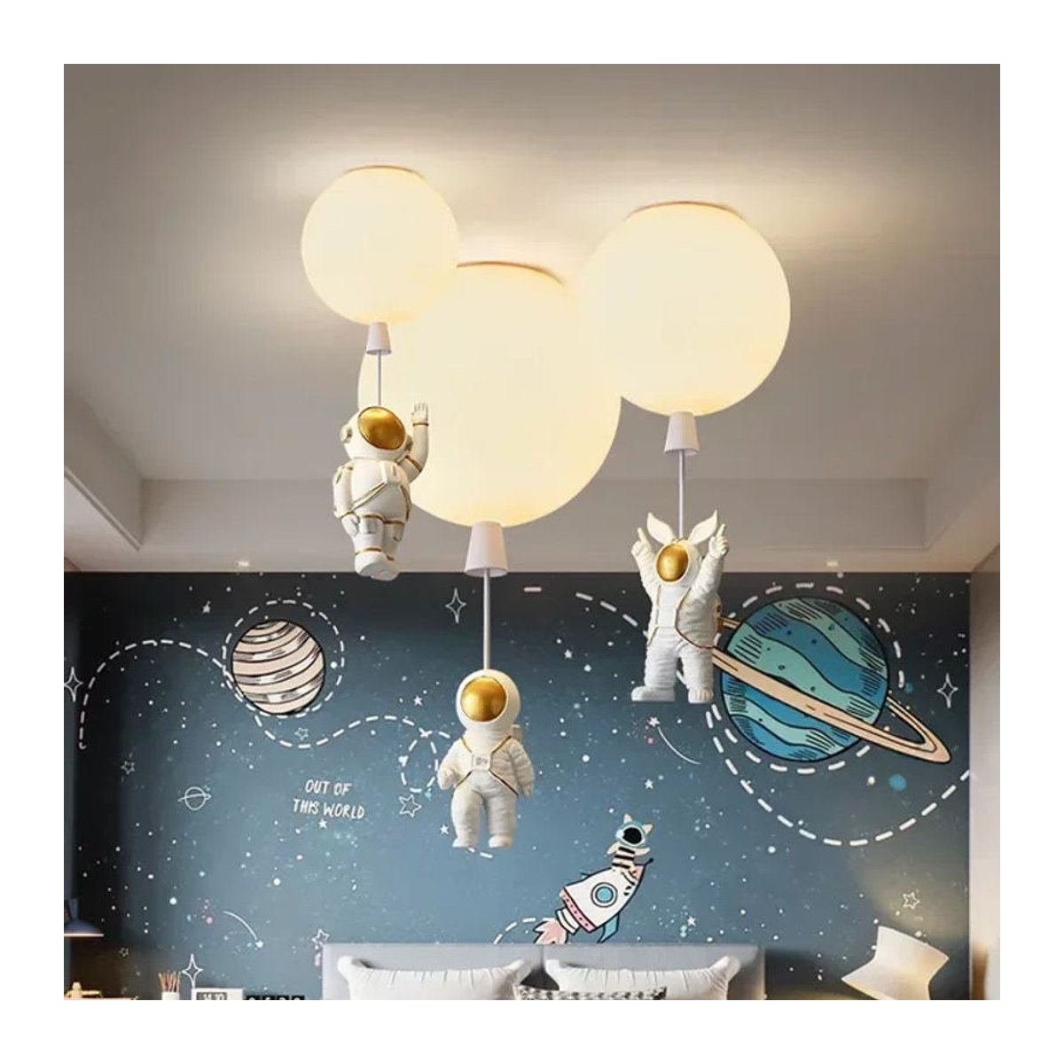JIANKEXING Moderne LED Astronaut Ballon Pendelleuchte aus Glas in Weiß für das Kinderzimmer - Bild 1