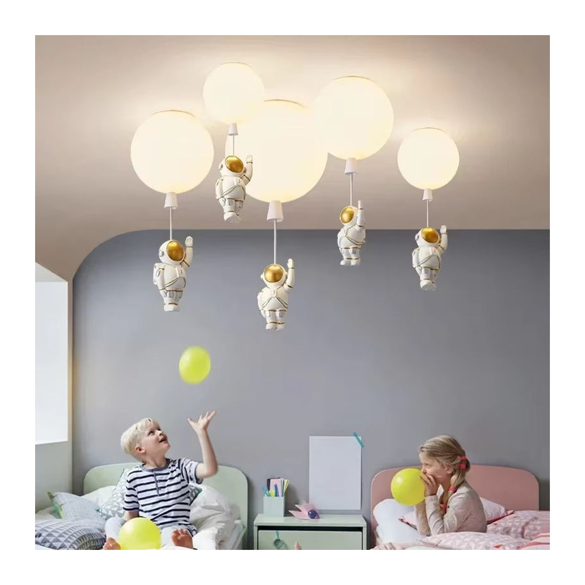 JIANKEXING Moderne LED Astronaut Ballon Pendelleuchte aus Glas in Weiß für das Kinderzimmer - Bild 2