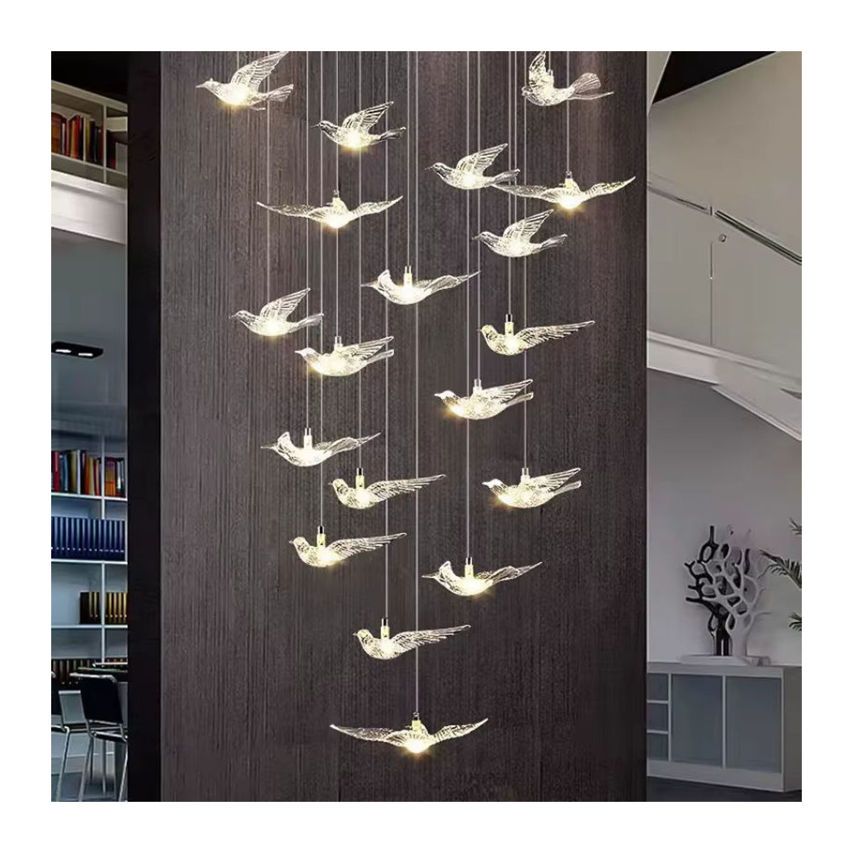 JIANKEXING Moderner LED Kronleuchter aus Glas und Metall in Chrom und Weiß mit Vogel-Design - Bild 2