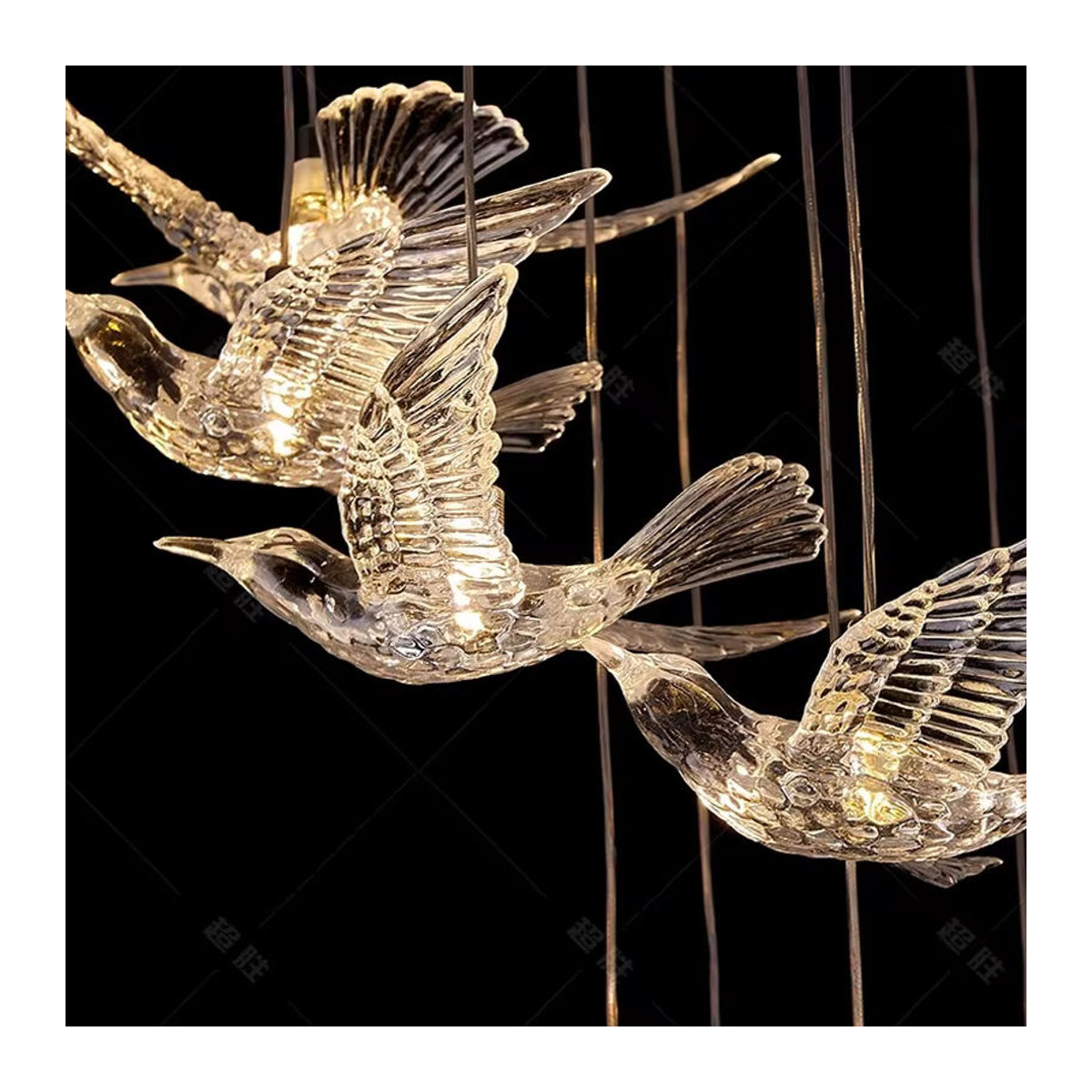 JIANKEXING Moderner LED Kronleuchter aus Glas und Metall in Chrom und Weiß mit Vogel-Design - Bild 4