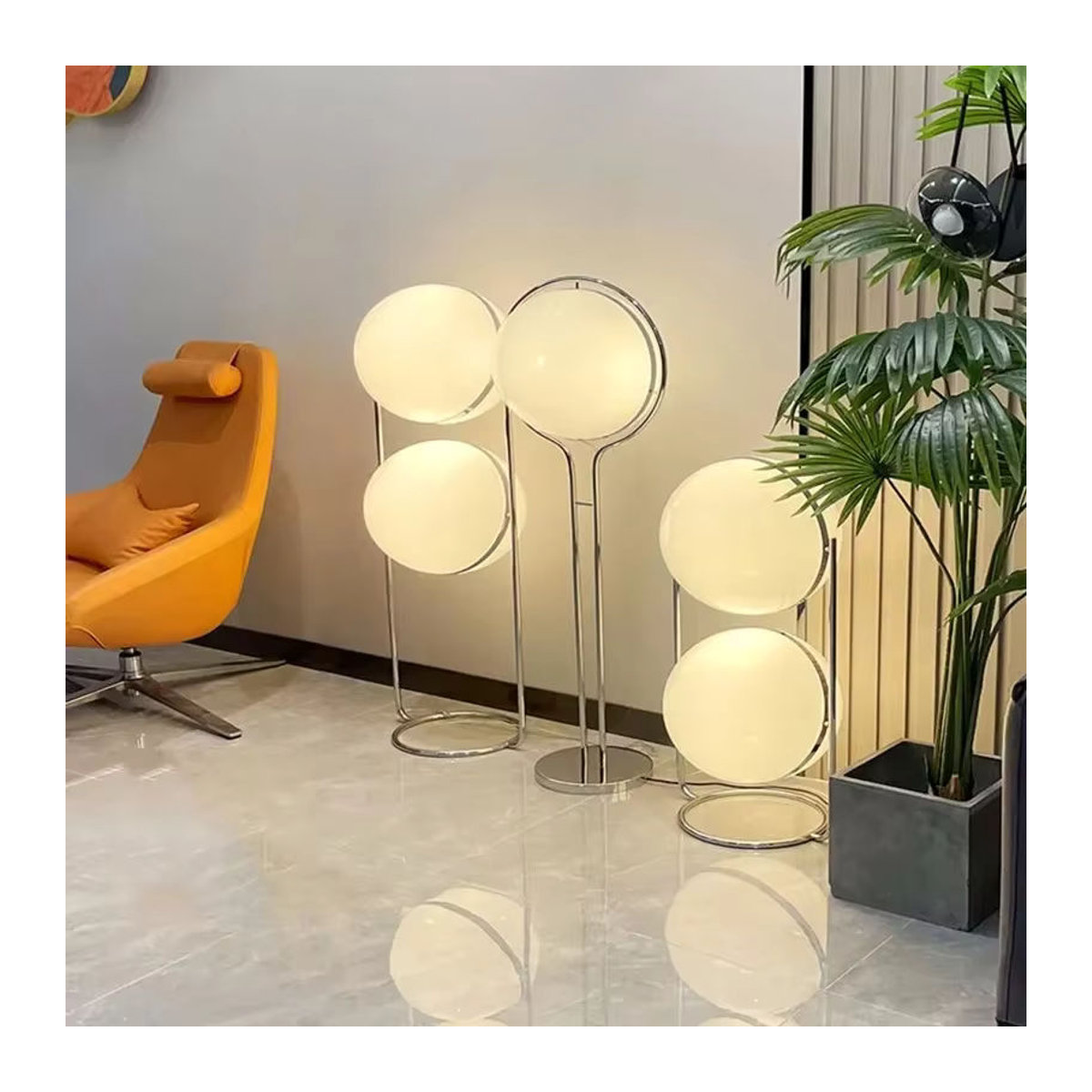 JIANKEXING Nordic Designer Acryl Ball Stehlampe Galvani in Chrom und Weiß mit LED-Leseleuchte für ein modernes Wohnzimmer - Bild 2