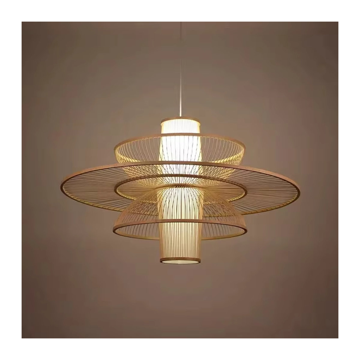 JIANKEXING Pendelleuchte aus Bambus und Rattan im japanischen Landhausstil, Natur und Schwarz - Bild 2