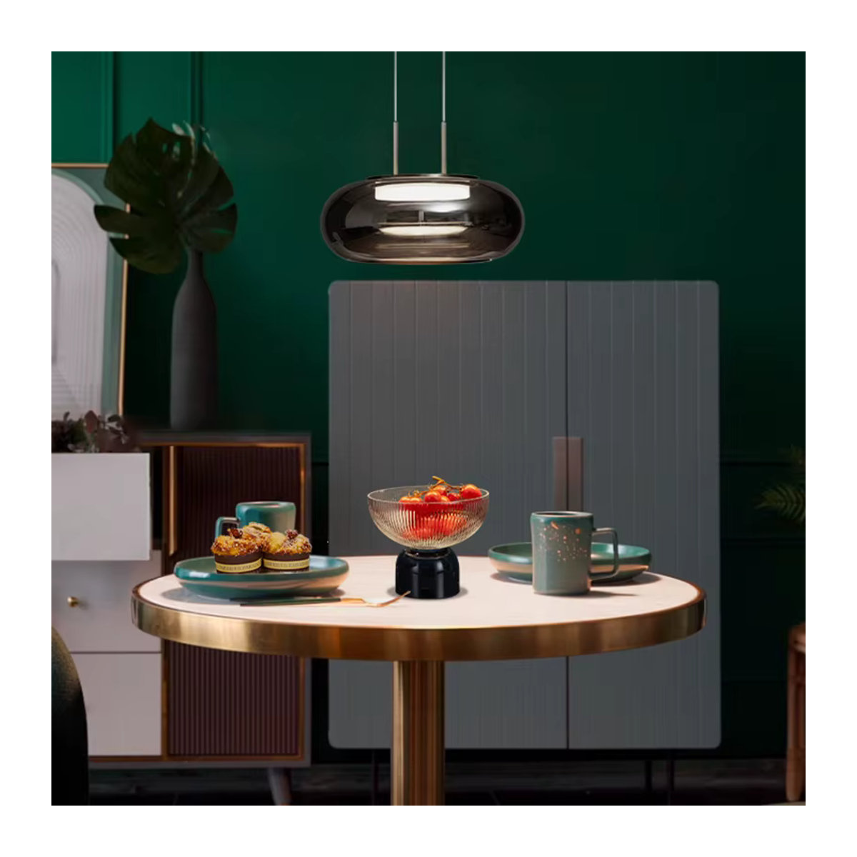 JIANKEXING Pendelleuchte aus Glas in Grau im modernen minimalistischen Design für Schlafzimmer, Wohnzimmer oder Restaurant - Bild 3