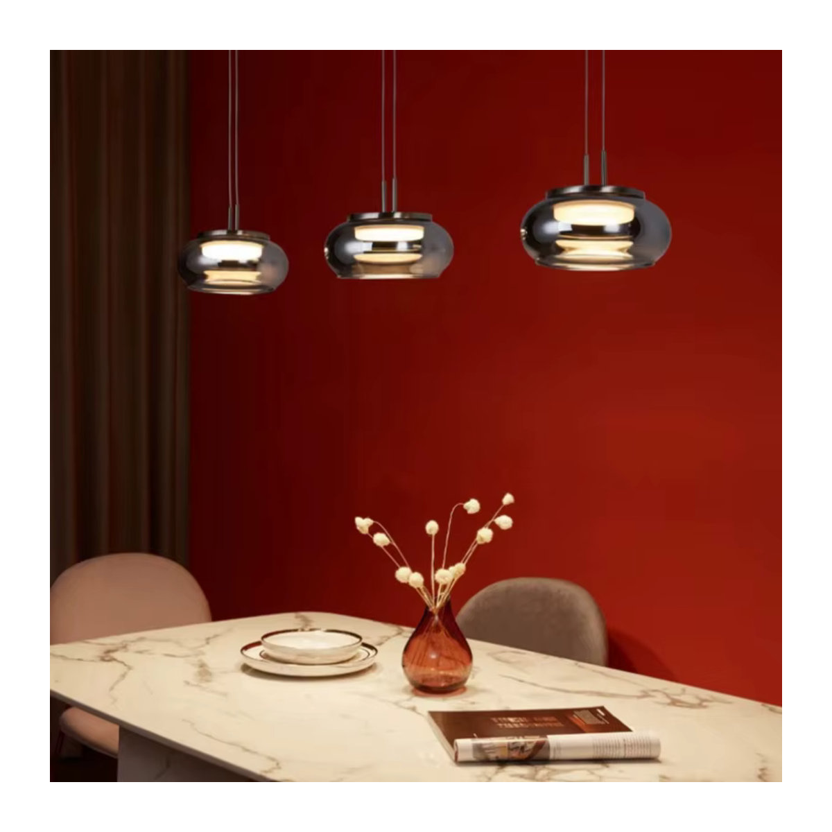 JIANKEXING Pendelleuchte aus Glas in Grau im modernen minimalistischen Design für Schlafzimmer, Wohnzimmer oder Restaurant - Bild 4
