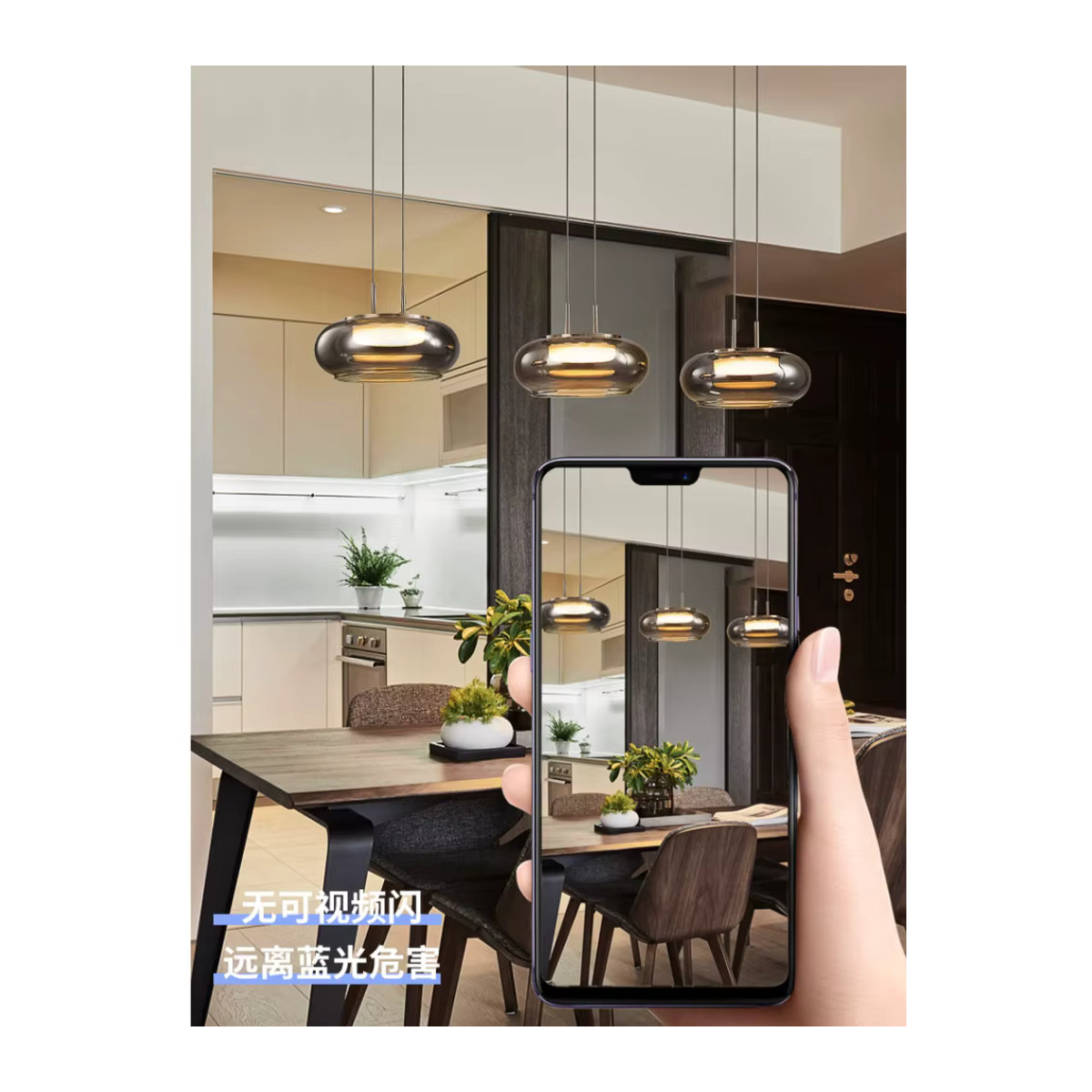 JIANKEXING Pendelleuchte aus Glas in Grau im modernen minimalistischen Design für Schlafzimmer, Wohnzimmer oder Restaurant - Bild 6