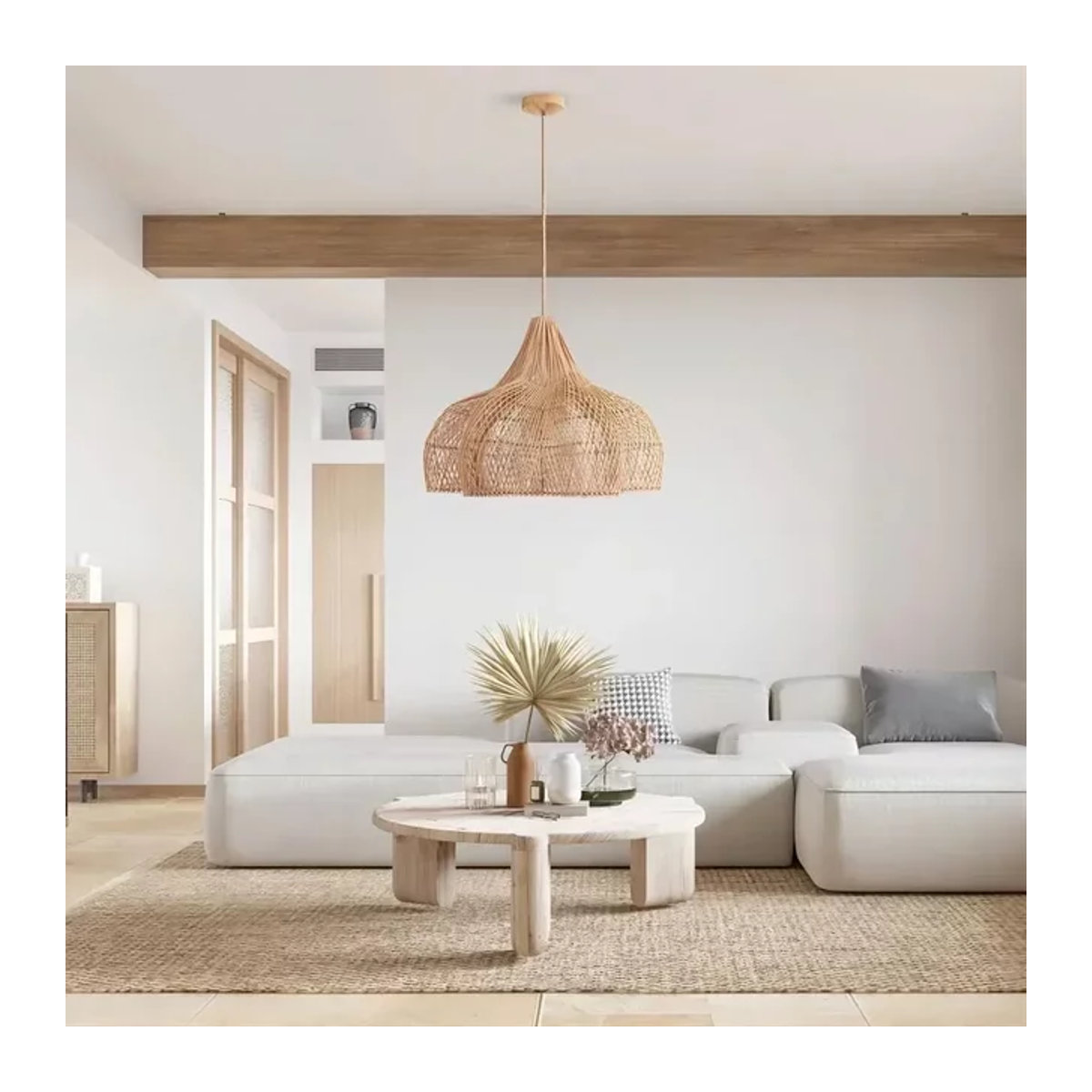 JIANKEXING Pendelleuchte aus Rattan im Retro-Bohemian-Stil mit LED, Braun - Bild 1