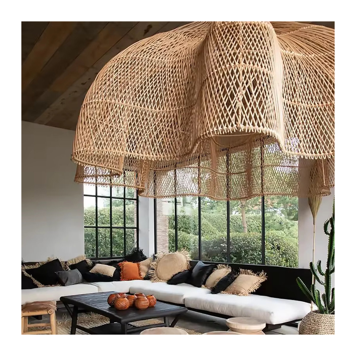 JIANKEXING Pendelleuchte aus Rattan im Retro-Bohemian-Stil mit LED, Braun - Bild 4
