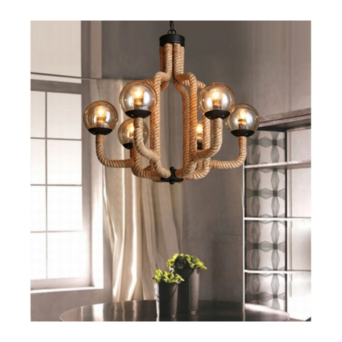 JIANKEXING Pendelleuchte im Industrial Design mit Seil in Braun - Bild 1