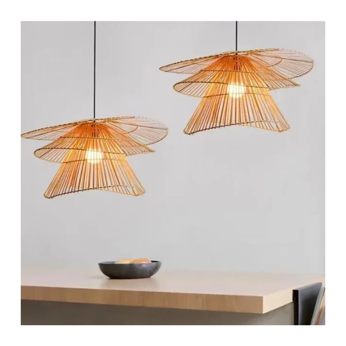 JIANKEXING Rattan-Kronleuchter aus Bambus in Braun, moderner Bohemian Pendelleuchte für Wohnzimmer und Restaurant - Bild 1