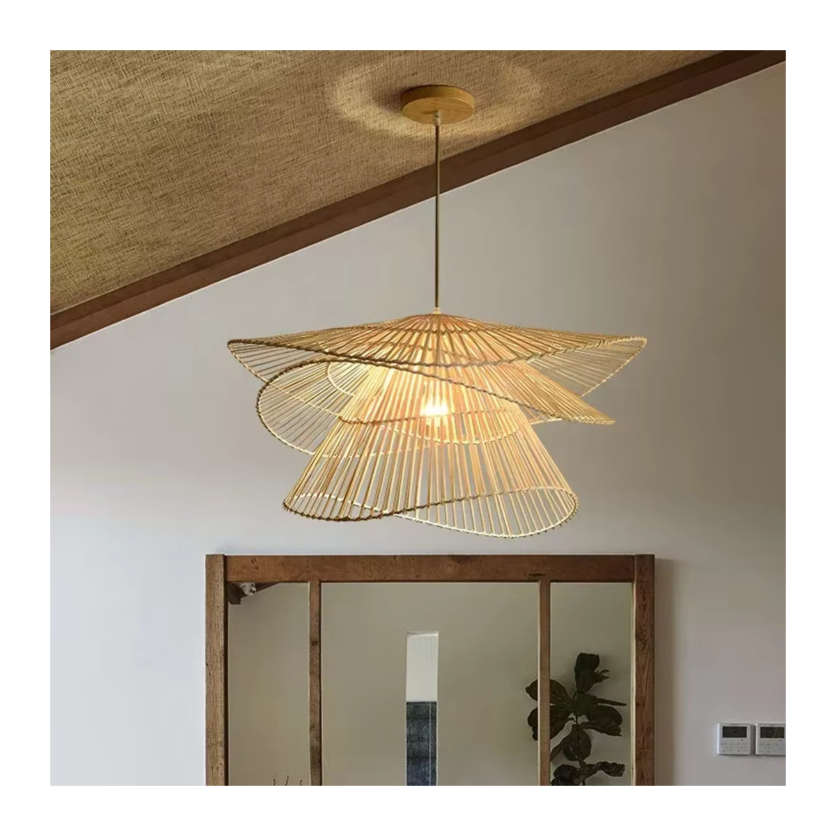 JIANKEXING Rattan-Kronleuchter aus Bambus in Braun, moderner Bohemian Pendelleuchte für Wohnzimmer und Restaurant - Bild 2
