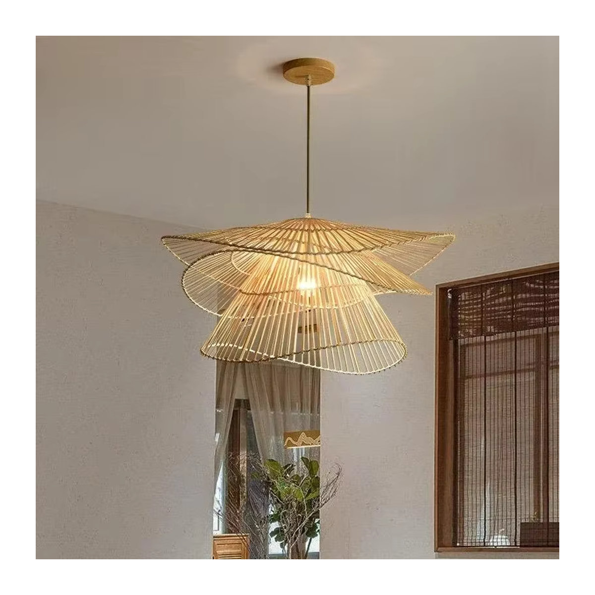 JIANKEXING Rattan-Kronleuchter aus Bambus in Braun, moderner Bohemian Pendelleuchte für Wohnzimmer und Restaurant - Bild 3