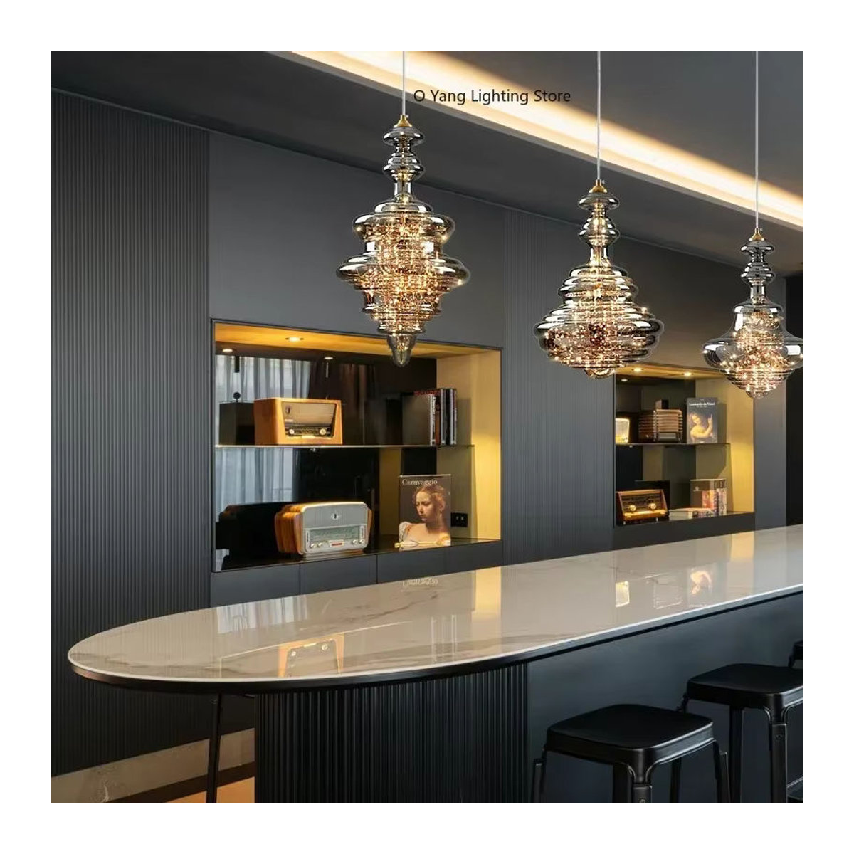 JIANKEXING Regentropfen Pendelleuchte aus Vollkupfer und Glas im modernen Design für Restaurant, Bar oder Schreibtisch - Bild 3