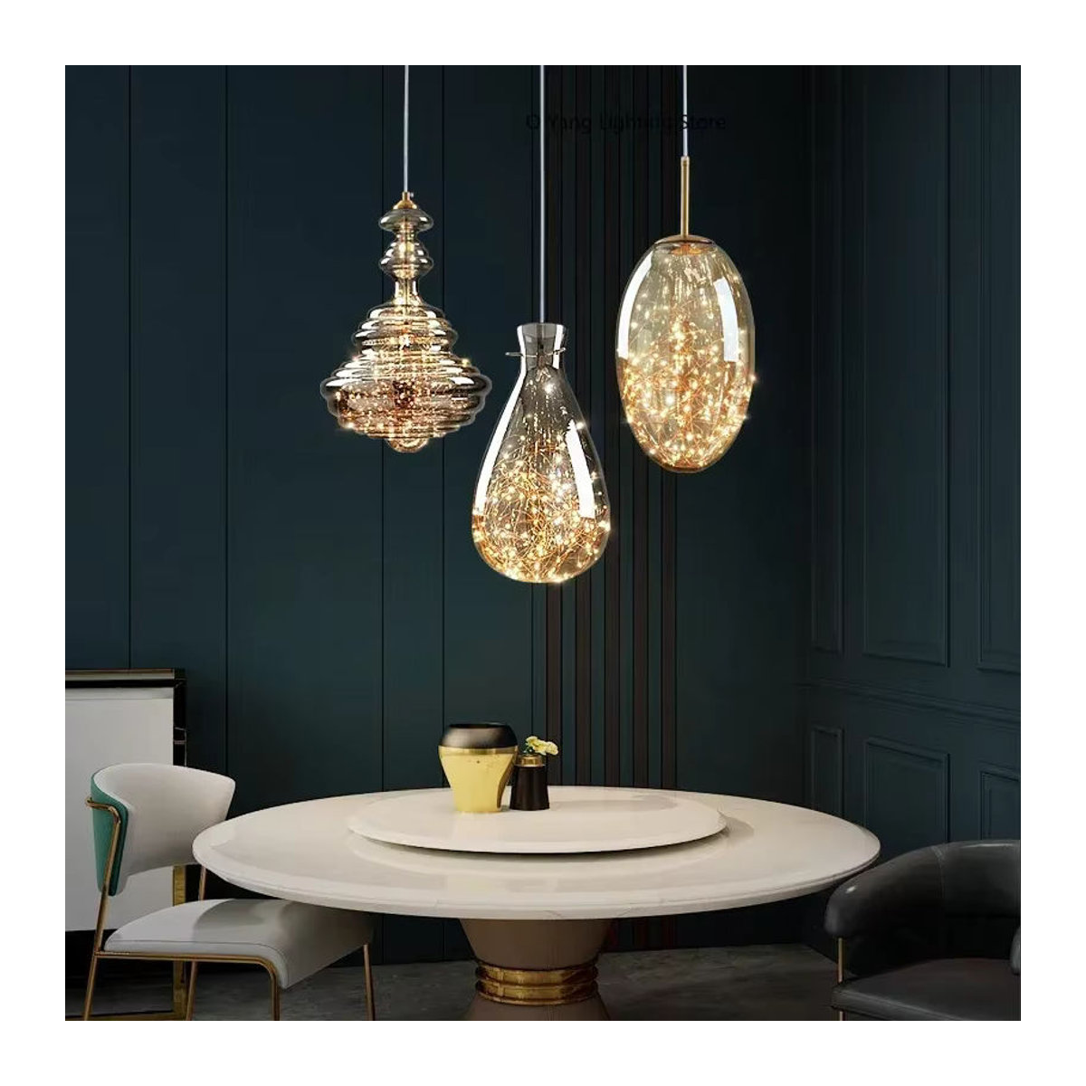 JIANKEXING Regentropfen Pendelleuchte aus Vollkupfer und Glas im modernen Design für Restaurant, Bar oder Schreibtisch - Bild 4