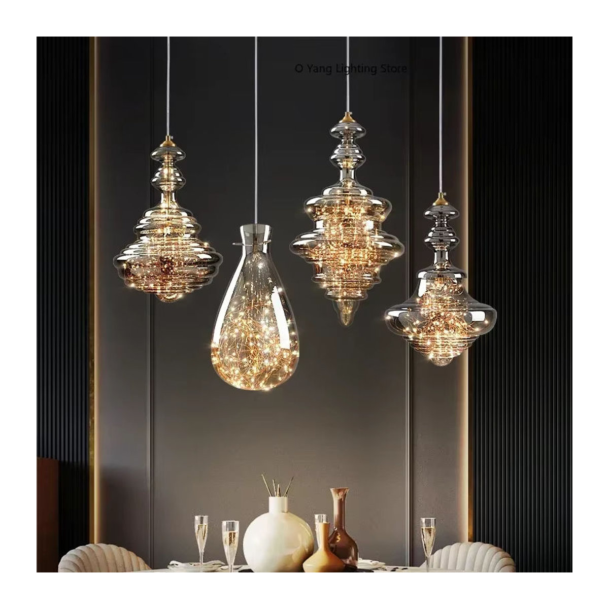JIANKEXING Regentropfen Pendelleuchte aus Vollkupfer und Glas im modernen Design für Restaurant, Bar oder Schreibtisch - Bild 5