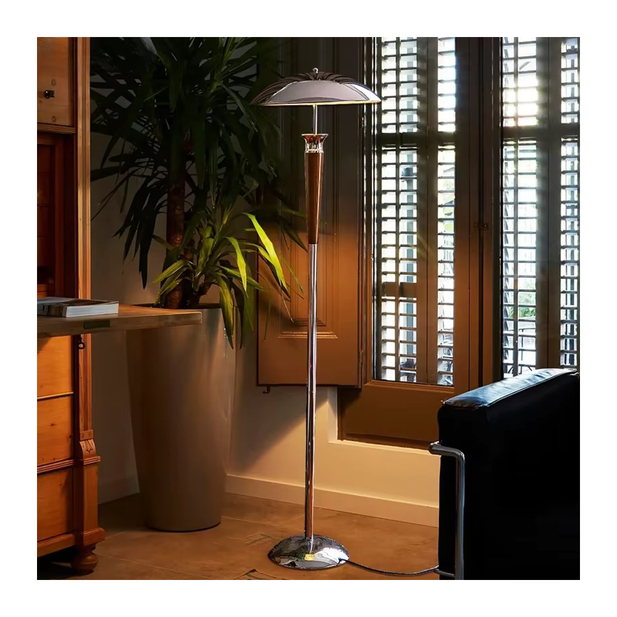 JIANKEXING Retro LED Standleuchte aus Massivholz und Metall in Silber - Bild 1