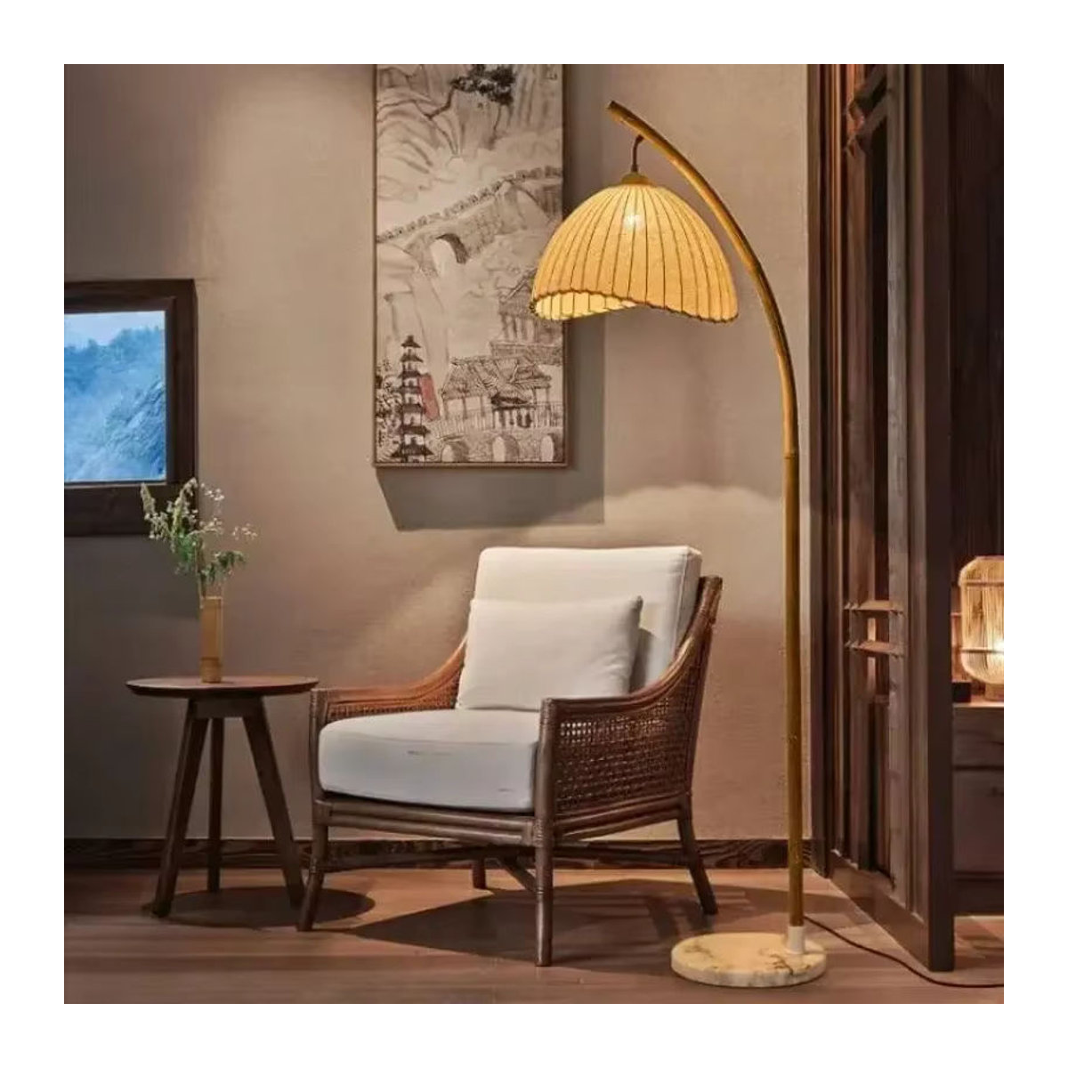 JIANKEXING Stille Windlaterne im japanischen Stil als minimalistische LED-Stehlampe und Leseleuchte in Naturfarben - Bild 2