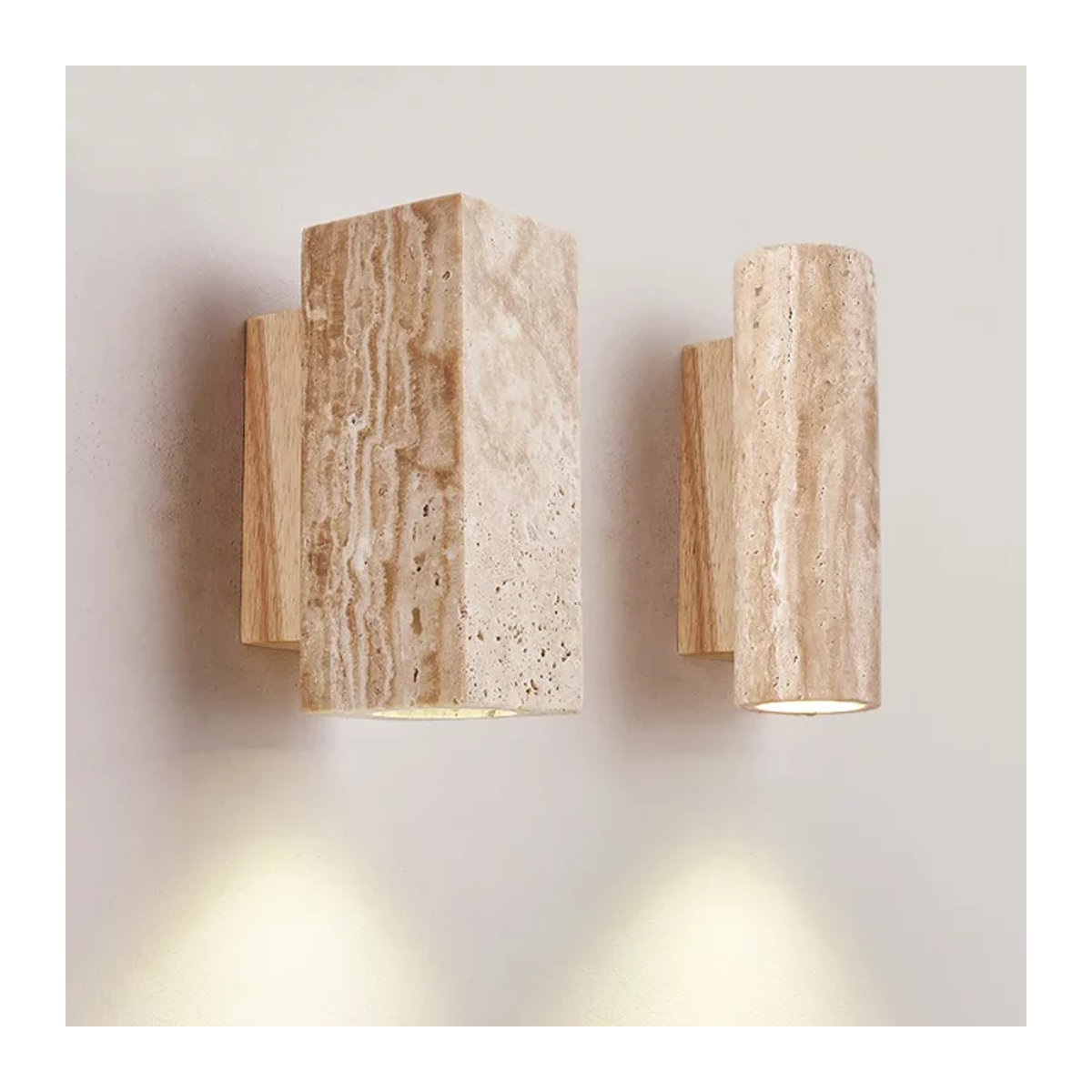 JIANKEXING Wabi Sabi Travertin Wandleuchte aus Naturstein mit LED in Beige - Bild 1