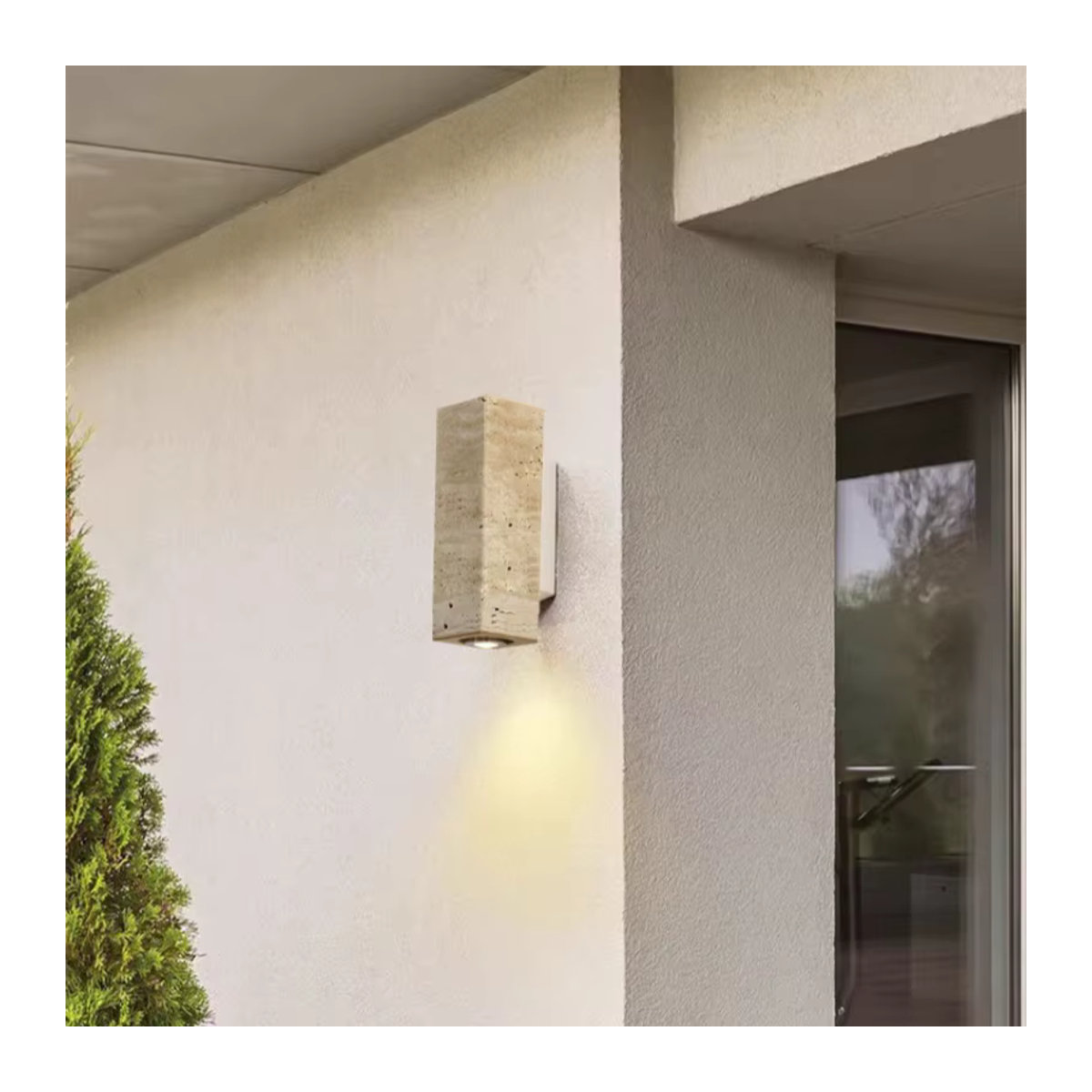 JIANKEXING Wabi Sabi Travertin Wandleuchte aus Naturstein mit LED in Beige - Bild 2