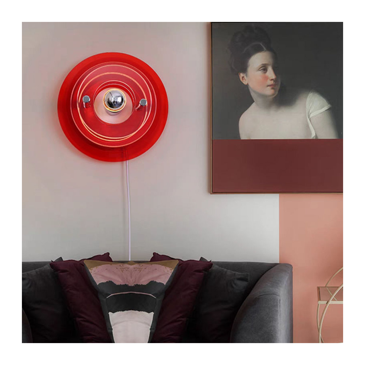 JIANKEXING Wandlampe im Nordic Minimalismus Design als UFO Raumdekoration für Wohnzimmer und Schlafzimmer in Rot - Bild 1