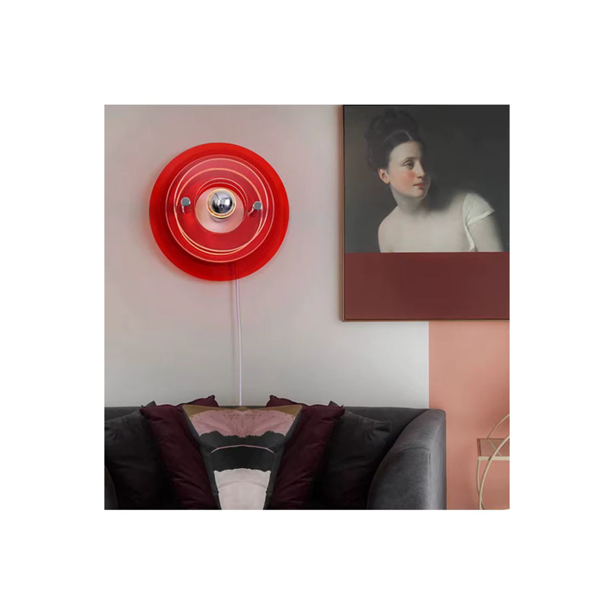 JIANKEXING Wandlampe im Nordic Minimalismus Design als UFO Raumdekoration für Wohnzimmer und Schlafzimmer in Rot - Bild 4