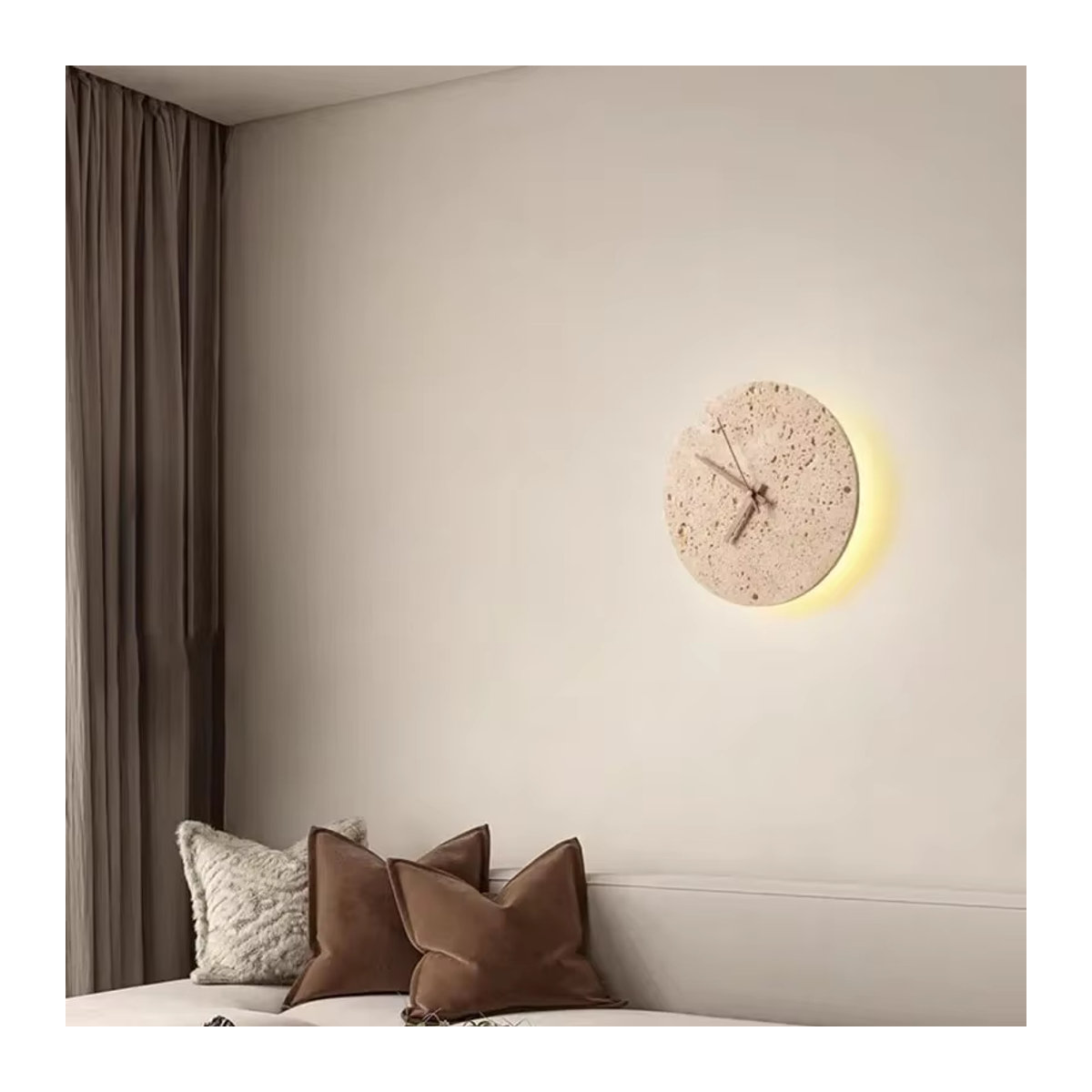 JIANKEXING Wandlampe mit Uhr in Stein-Optik, Beige, Minimalistisches Design für Wohnzimmer und Schlafzimmer - Bild 2