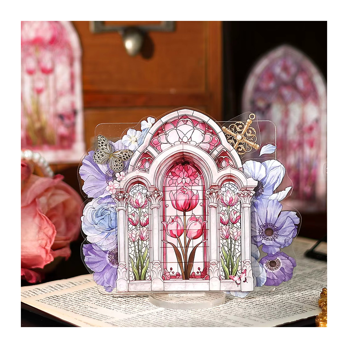 JIANQI 10 Stück Blumen Fensteraufkleber aus PET in Vintage-Optik, Mehrfarbige Ästhetische Floral Collage für DIY Scrapbooking und Junk Journal - Bild 3