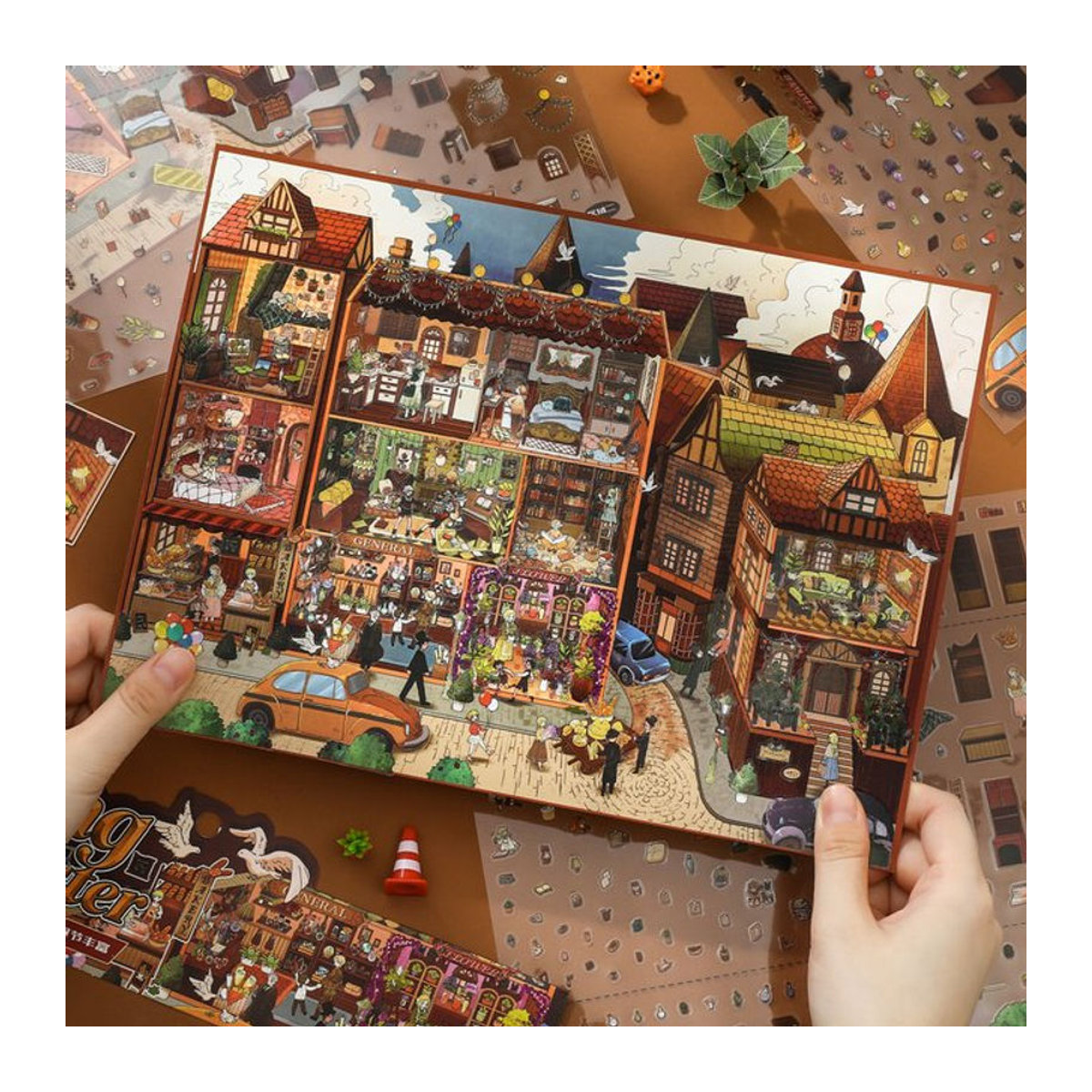 JIANQI Kawaii Britische Stadt 3D-Straßenansicht Landschaftsaufkleber DIY Taschenkabinen-Szene in Mehrfarbig - Bild 1