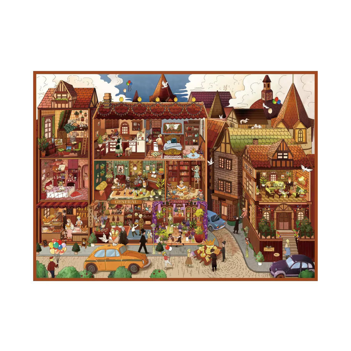 JIANQI Kawaii Britische Stadt 3D-Straßenansicht Landschaftsaufkleber DIY Taschenkabinen-Szene in Mehrfarbig - Bild 7